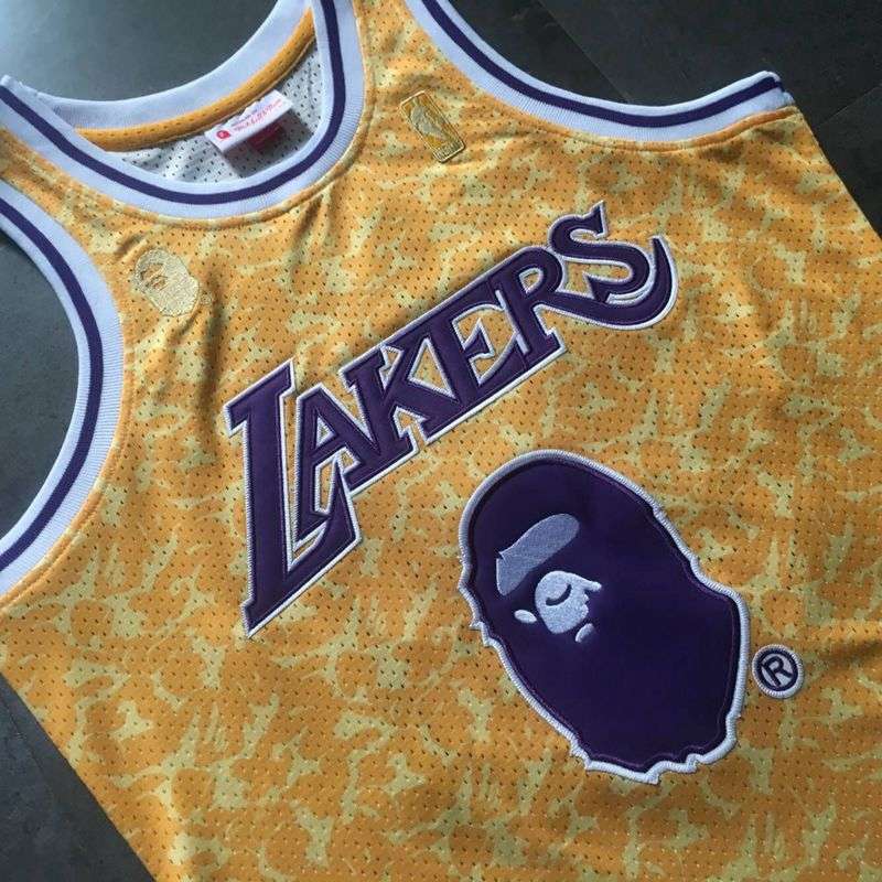 Los Angeles Lakers 1996/97 Yellow #93 BAPE Classics Basketball Jersey (Closely Stitched)