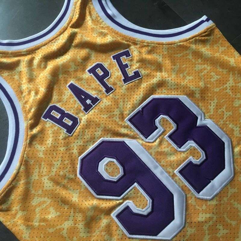 Los Angeles Lakers 1996/97 Yellow #93 BAPE Classics Basketball Jersey (Closely Stitched)