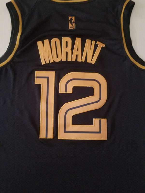 Memphis Grizzlies 2020 Black Gold #12 MORANT Basketball Jersey (Stitched)