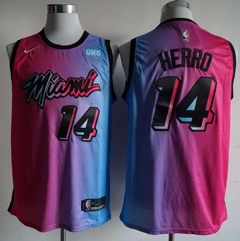 Miami Heat 20/21 Pink Blue #14 HERRO City Basketball Jersey (Stitched)