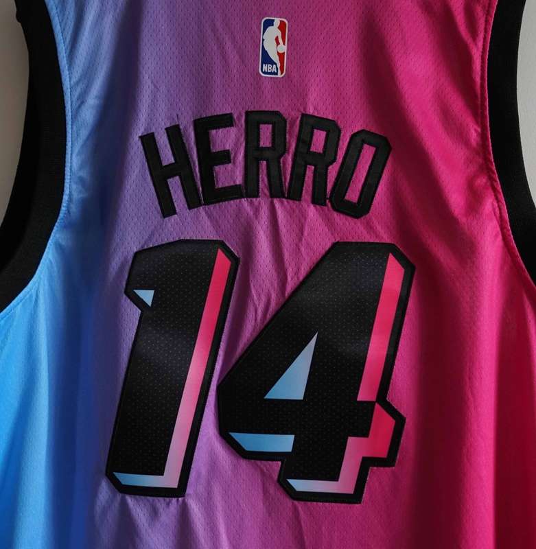 Miami Heat 20/21 Pink Blue #14 HERRO City Basketball Jersey (Stitched)