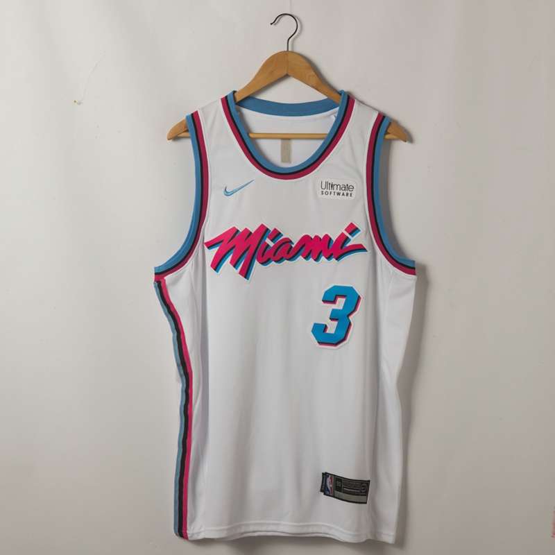 Miami Heat White #3 WADE City Basketball Jersey (Stitched)