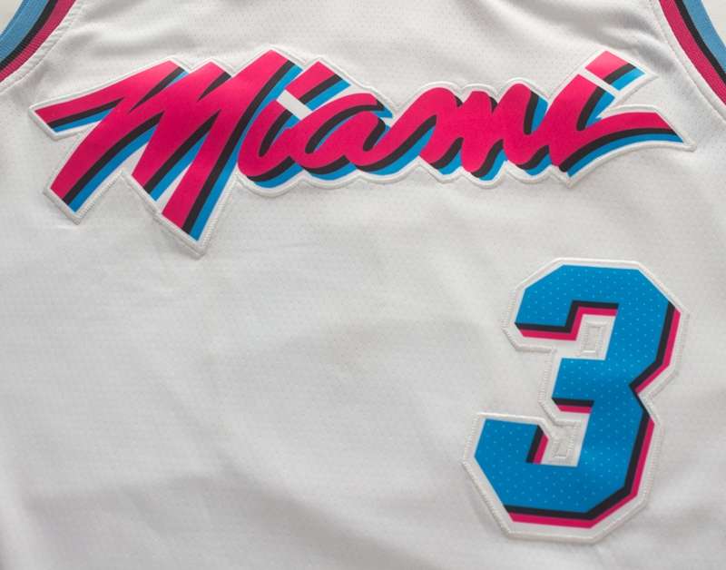 Miami Heat White #3 WADE City Basketball Jersey (Stitched)