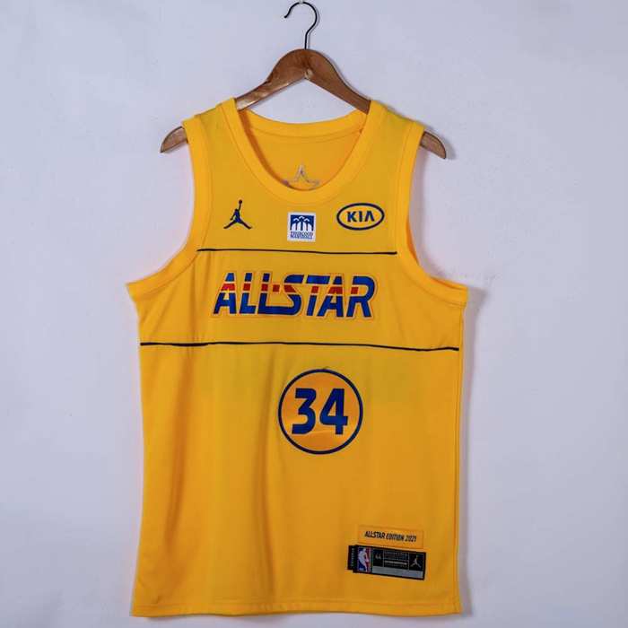 Milwaukee Bucks 2021 Yellow #34 ANTETOKOUNMPO ALL-STAR Basketball Jersey (Stitched)