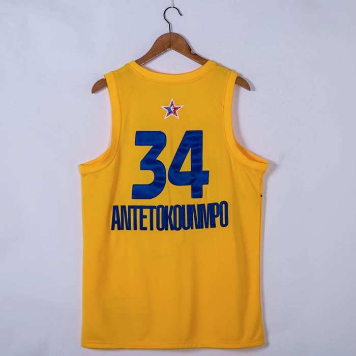 Milwaukee Bucks 2021 Yellow #34 ANTETOKOUNMPO ALL-STAR Basketball Jersey (Stitched)