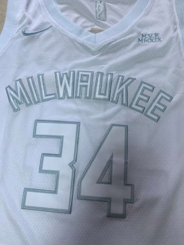 Milwaukee Bucks 2020 White #34 ANTETOKOUNMPO MVP Basketball Jersey (Stitched)