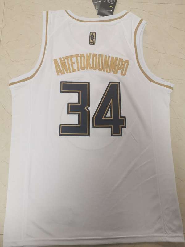 Milwaukee Bucks 2020 White Gold #34 ANTETOKOUNMPO Basketball Jersey (Stitched)