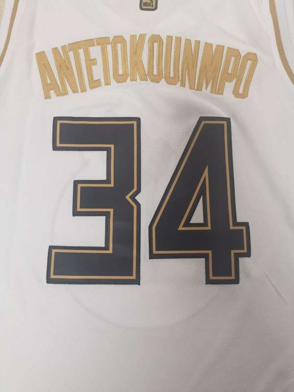 Milwaukee Bucks 2020 White Gold #34 ANTETOKOUNMPO Basketball Jersey (Stitched)