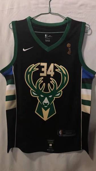 20/21 Milwaukee Bucks Black #34 ANTETOKOUNMPO Champion Basketball Jersey (Stitched)