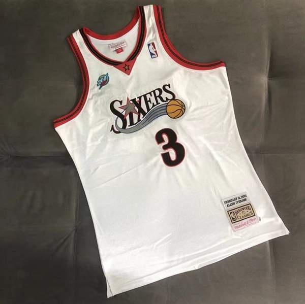 Philadelphia 76ers 2001 White #3 IVERSON ALL-STAR Classics Basketball Jersey (Closely Stitched)