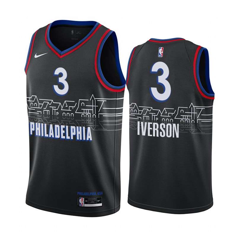 Philadelphia 76ers 20/21 Black #3 IVERSON City Basketball Jersey (Stitched)