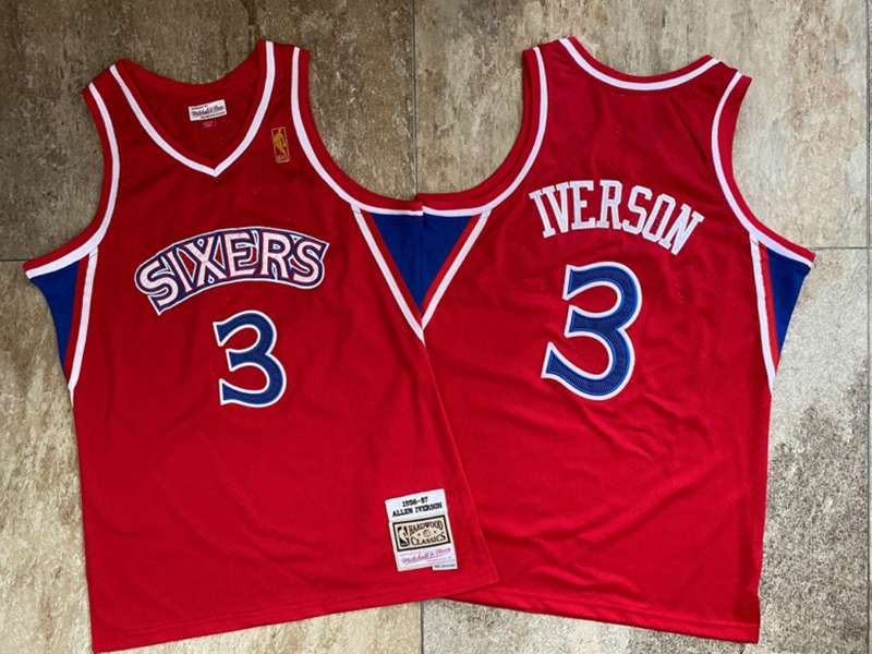 Philadelphia 76ers 1996/97 Red #3 IVERSON Classics Basketball Jersey (Closely Stitched)