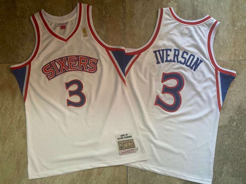 Philadelphia 76ers 1996/97 White #3 IVERSON Classics Basketball Jersey (Closely Stitched)