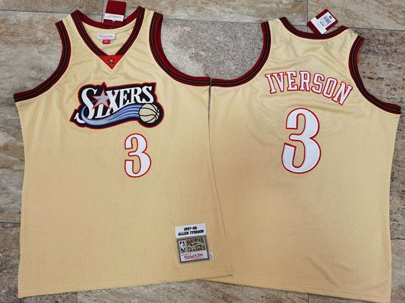 Philadelphia 76ers 1997/98 Gold #3 IVERSON Classics Basketball Jersey (Closely Stitched)