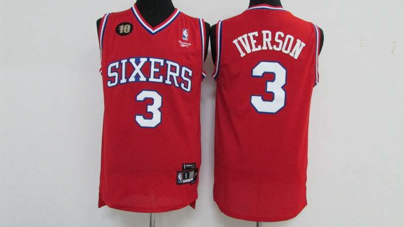 Philadelphia 76ers Red #3 IVERSON 10th Anniversary Classics Basketball Jersey (Stitched)