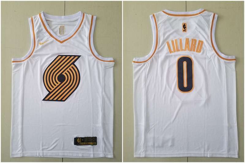 Portland Trail Blazers 2020 White Gold #0 LILLARD Basketball Jersey (Stitched)