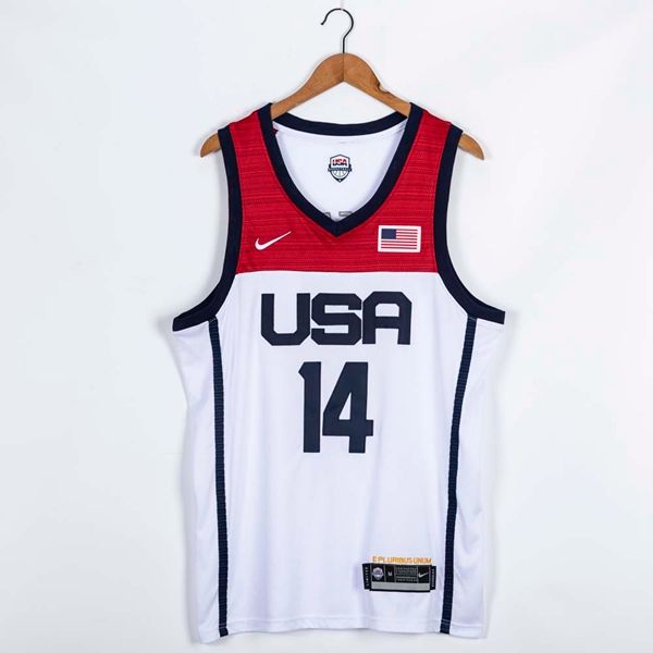 2021 USA White #14 GREEN Basketball Jersey (Stitched)