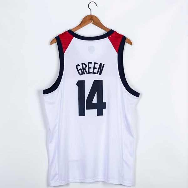 2021 USA White #14 GREEN Basketball Jersey (Stitched)