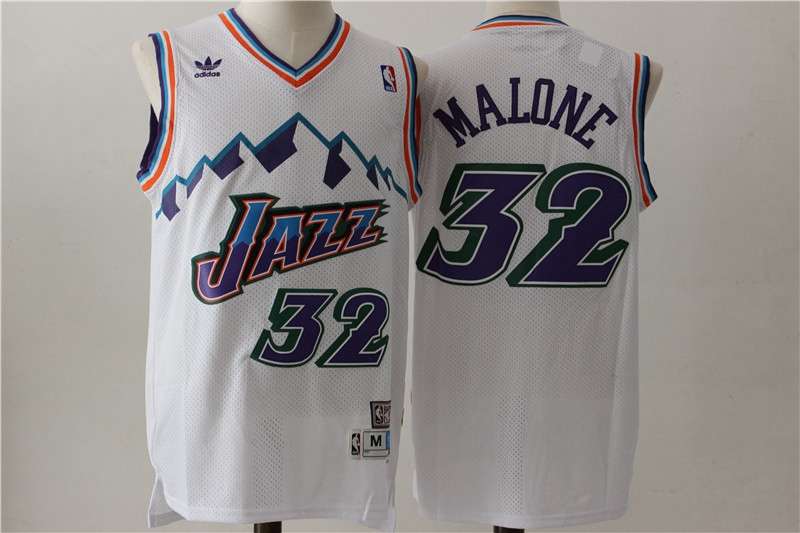 Utah Jazz White #32 MALONE Classics Basketball Jersey (Stitched)