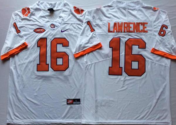 Clemson Tigers White #16 LAWRENCE NCAA Football Jersey