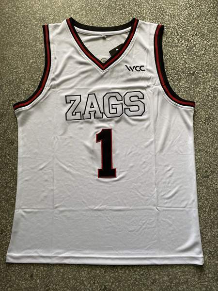 Gonzaga Bulldogs White #1 SUGGS NCAA Basketball Jersey 03