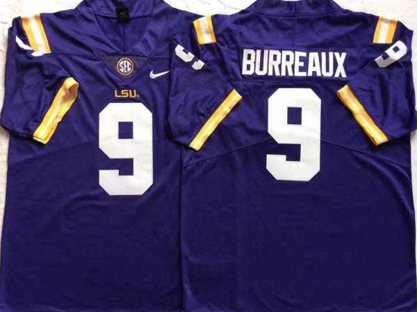 LSU Tigers Purple #9 BURREAUX NCAA Football Jersey