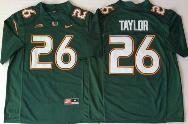 Miami Hurricanes Green #26 TAYLOR NCAA Football Jersey