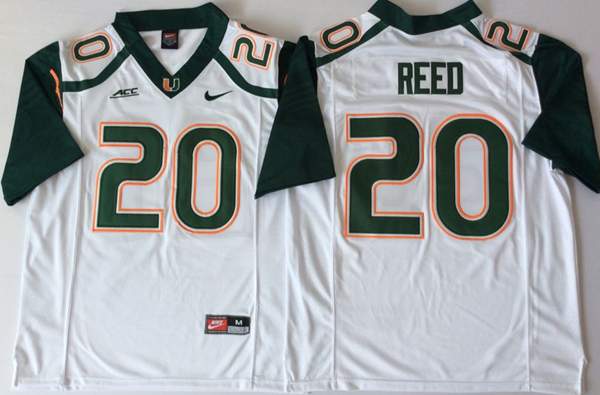 Miami Hurricanes White #20 REED NCAA Football Jersey