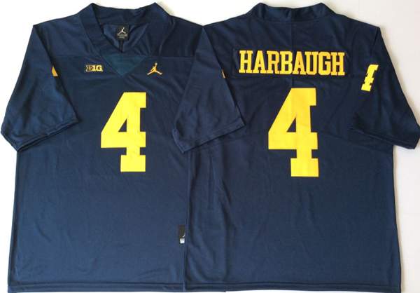 Michigan Wolverines Dark Blue #4 HARBAUGH NCAA Football Jersey