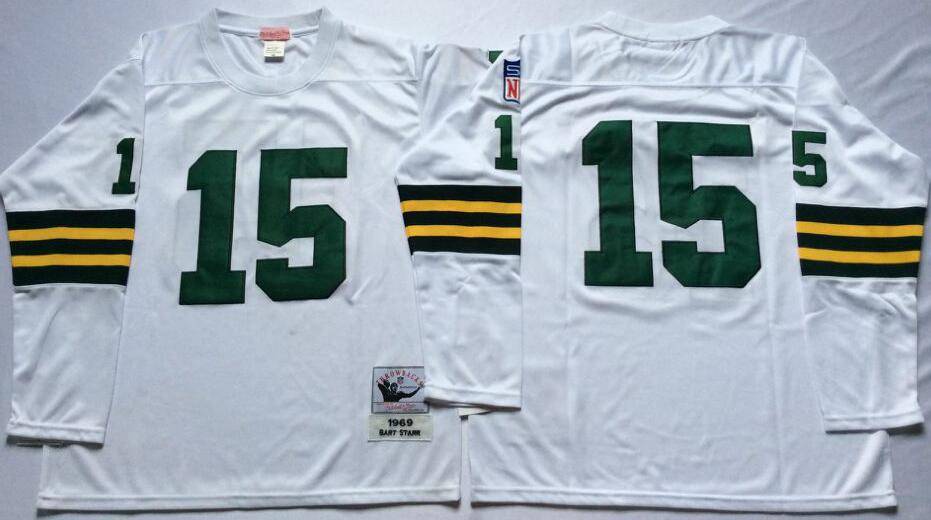 Green Bay Packers White Retro Long Sleeve NFL Jersey