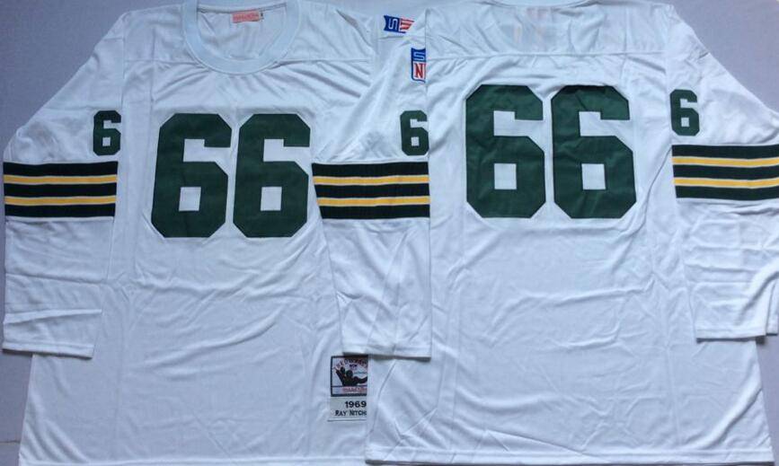 Green Bay Packers White Retro Long Sleeve NFL Jersey