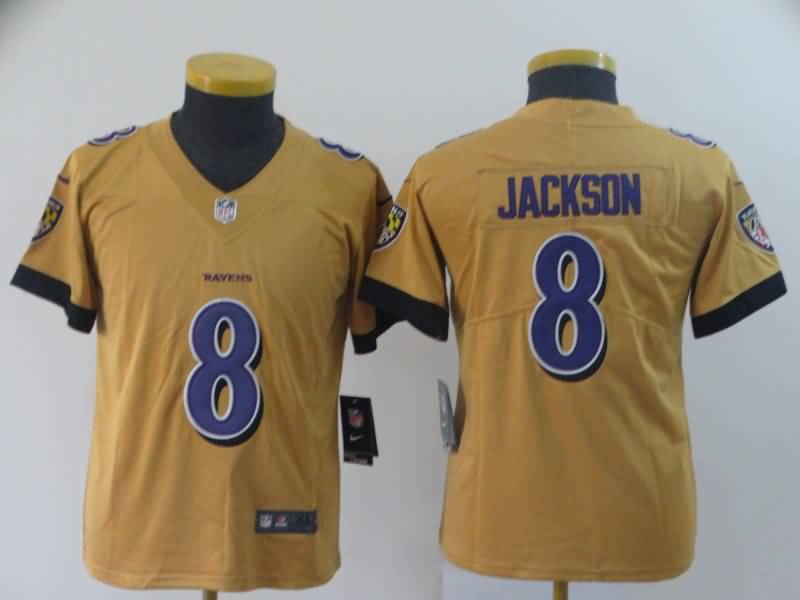 Kids Baltimore Ravens Yellow #8 JACKSON Inverted Legend NFL Jersey