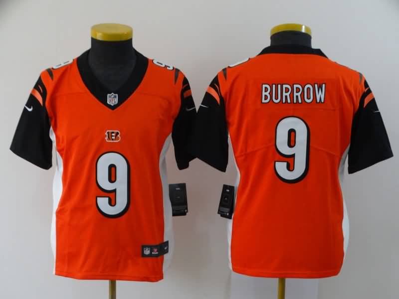 Kids Cincinnati Bengals Orange #9 BURROW NFL Jersey