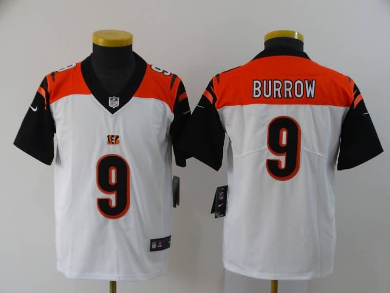 Kids Cincinnati Bengals White #9 BURROW NFL Jersey