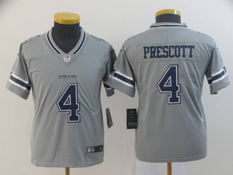 Kids Dallas Cowboys Grey #4 PRESCOTT Inverted Legend NFL Jersey
