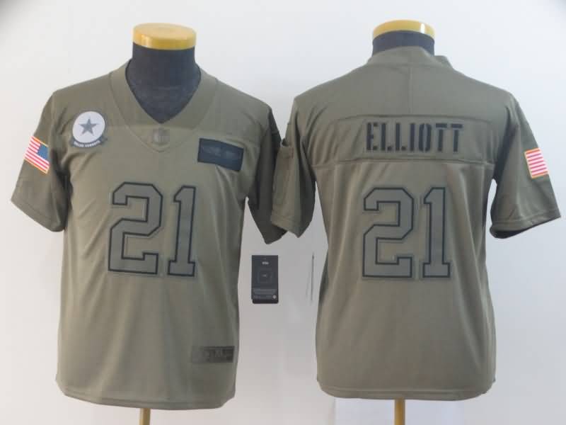 Kids Dallas Cowboys #21 ELLIOTT Olive Salute To Service NFL Jersey