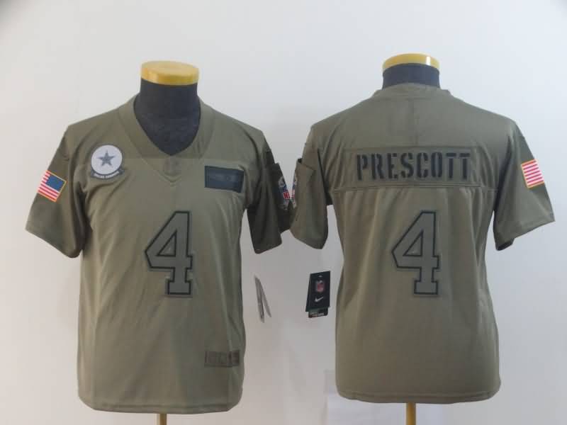 Kids Dallas Cowboys #4 PRESCOTT Olive Salute To Service NFL Jersey