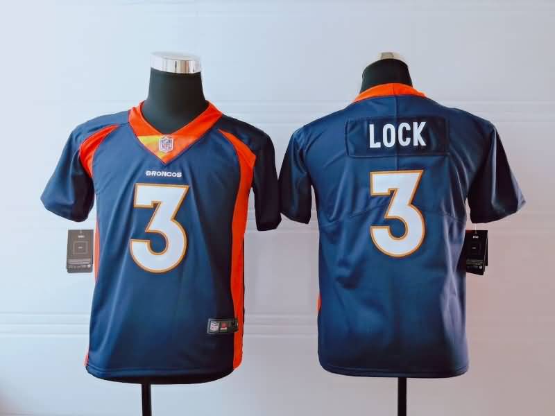 Kids Denver Broncos Dark Blue #3 LOCK NFL Jersey