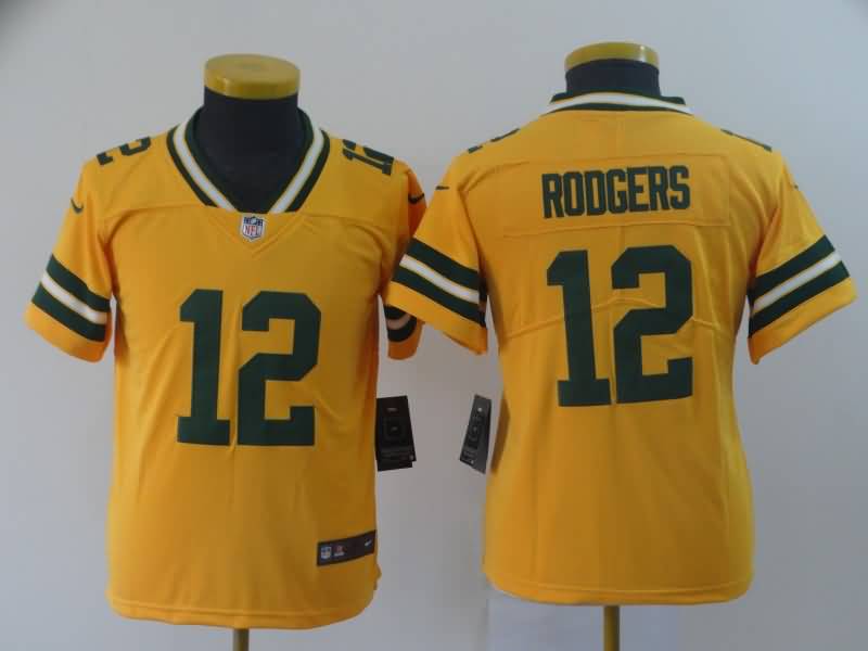 Kids Green Bay Packers Yellow #12 RODGERS Inverted Legend NFL Jersey