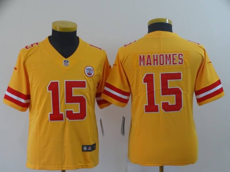 Kids Kansas City Chiefs Yellow #15 MAHOMES Inverted Legend NFL Jersey
