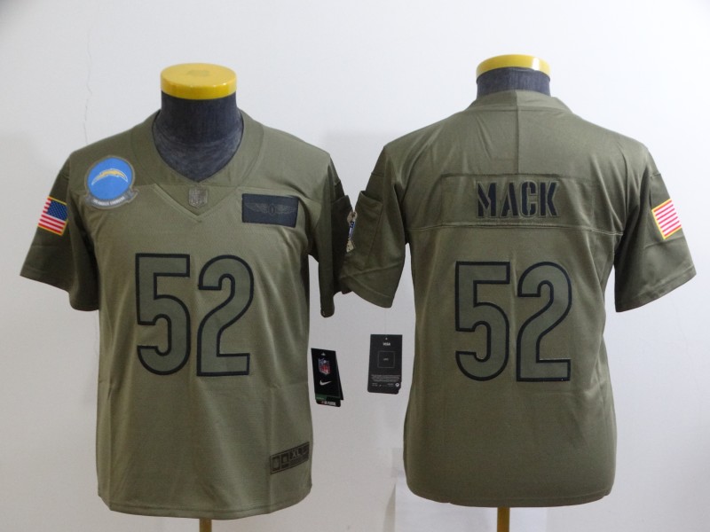 Kids Los Angeles Chargers #52 MACK Olive Salute To Service NFL Jersey