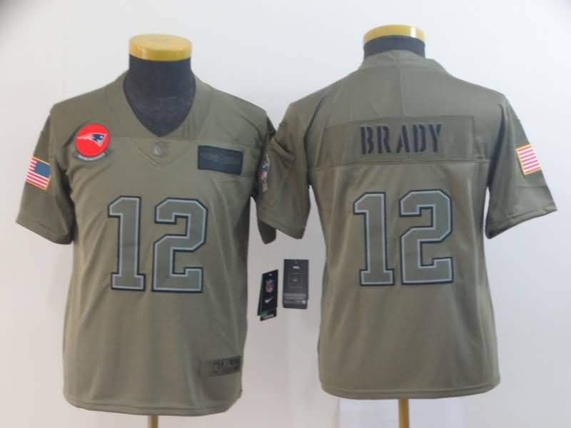 Kids New England Patriots #12 BRADY Olive Salute To Service NFL Jersey
