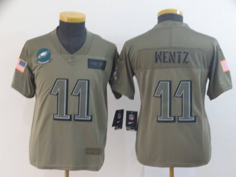 Kids Philadelphia Eagles #11 WENTZ Olive Salute To Service NFL Jersey