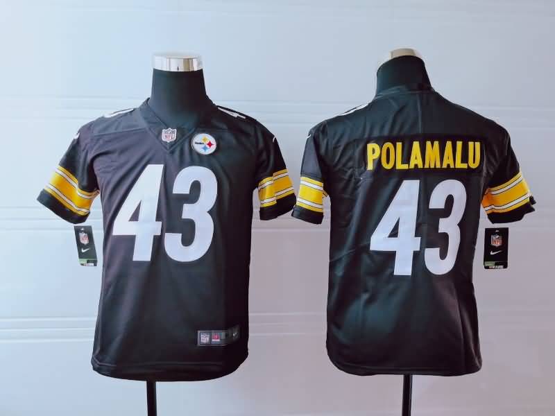 Kids Pittsburgh Steelers Black #43 POLAMALU NFL Jersey