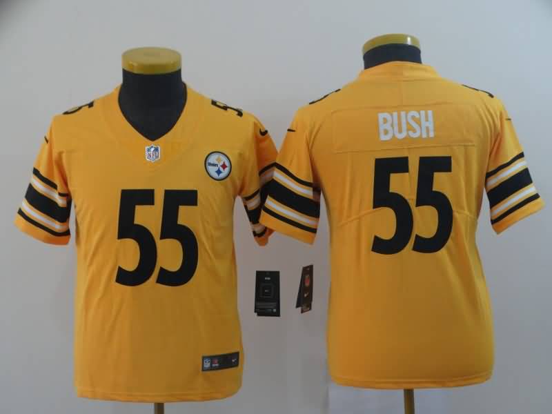 Kids Pittsburgh Steelers Yellow #55 BUSH Inverted Legend NFL Jersey