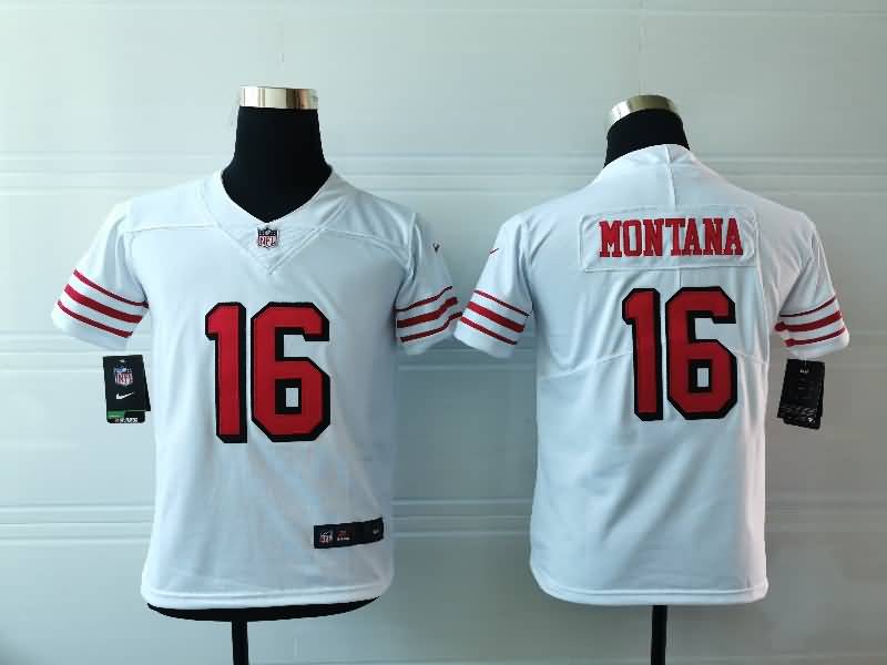 Kids San Francisco 49ers White #16 MONTANA Retro NFL Jersey