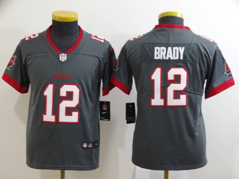 Kids Tampa Bay Buccaneers Grey #12 BRADY NFL Jersey