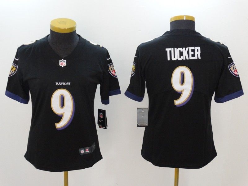 Baltimore Ravens #9 TUCKER Black Women NFL Jersey