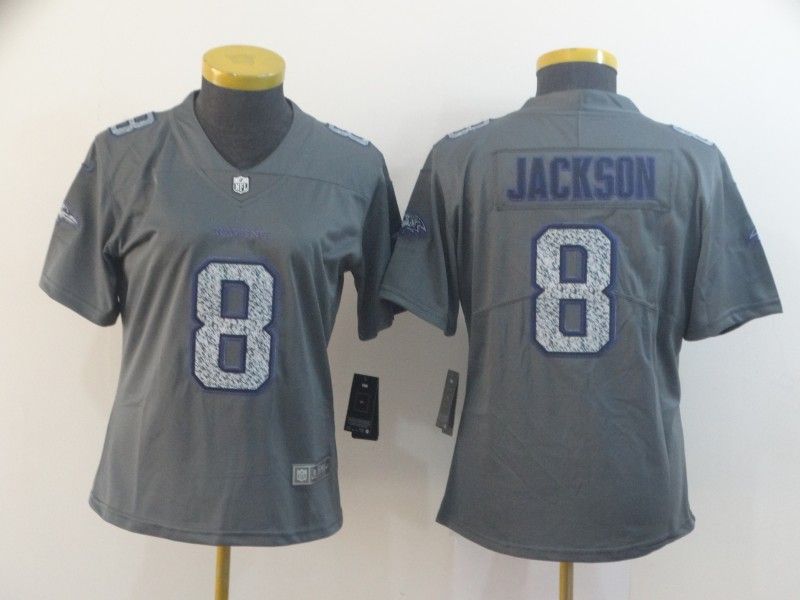 Baltimore Ravens #8 JACKSON Grey Fashion Women NFL Jersey