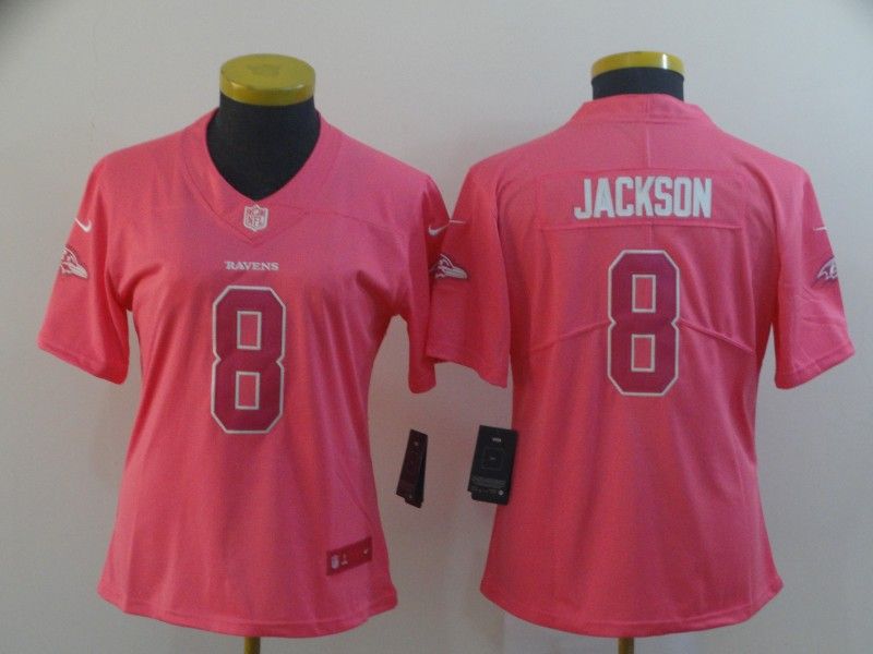 Baltimore Ravens #8 JACKSON Pink Fashion Women NFL Jersey
